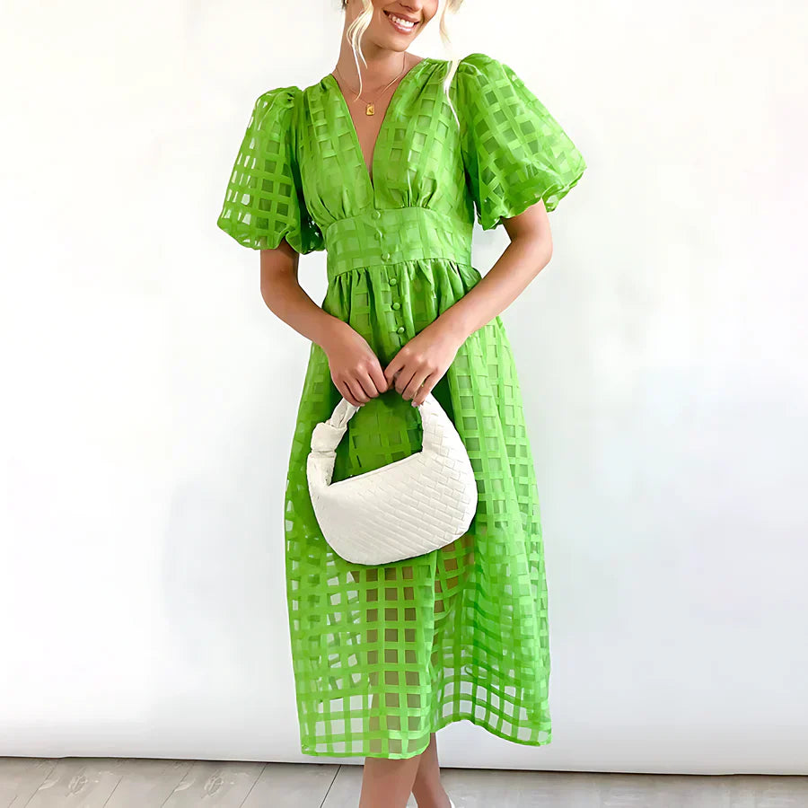 CHELSEA | CLASSIC PUFF SLEEVED MIDI DRESS