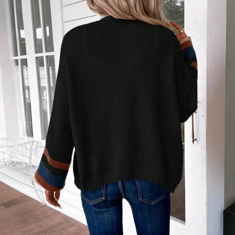 Mona | Comfy Open Front Striped Lantern Sleeve Cardigan