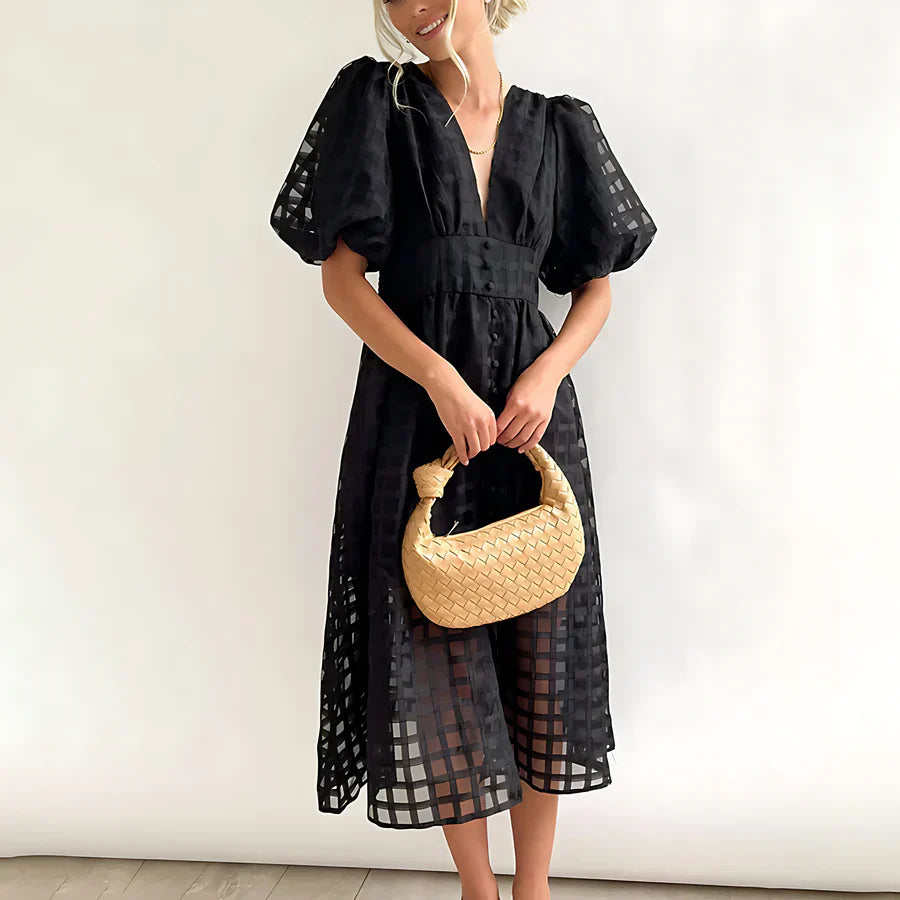 CHELSEA | CLASSIC PUFF SLEEVED MIDI DRESS