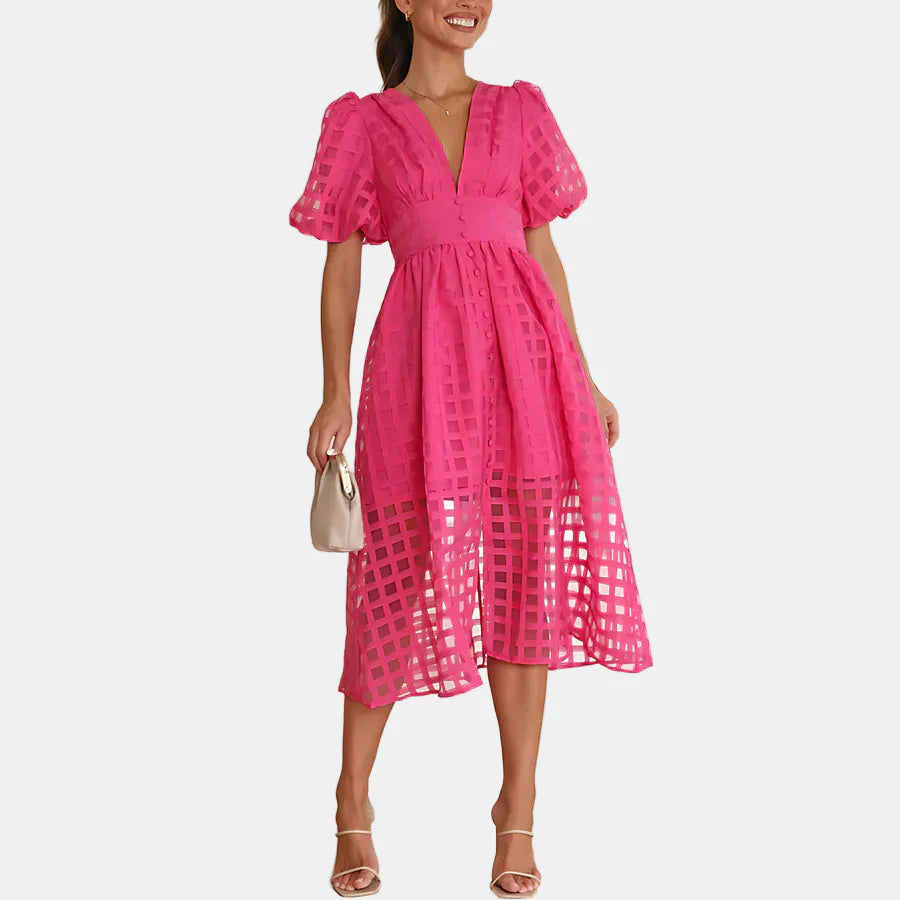 CHELSEA | CLASSIC PUFF SLEEVED MIDI DRESS