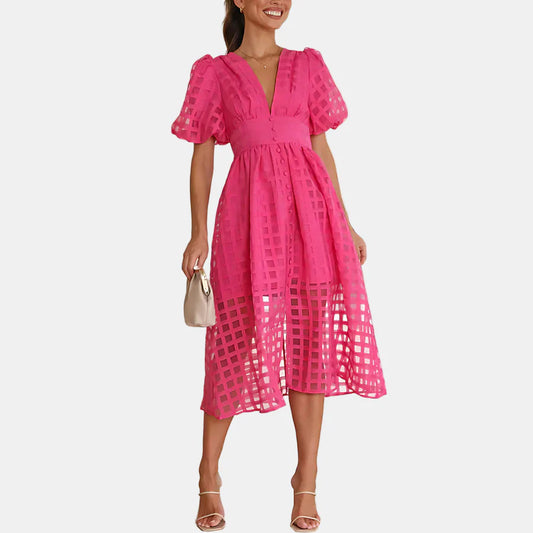 CHELSEA | CLASSIC PUFF SLEEVED MIDI DRESS