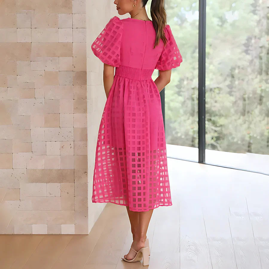 CHELSEA | CLASSIC PUFF SLEEVED MIDI DRESS