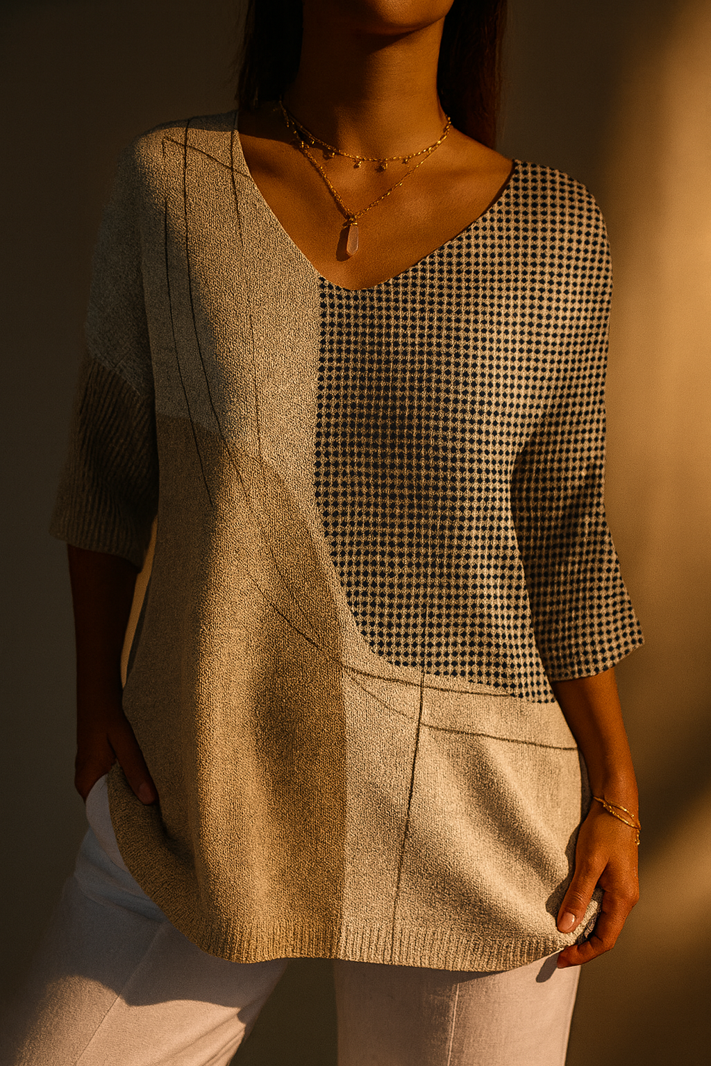 Claras | Women's Abstract Geometric Pattern Art Print Casual Knit Pullover